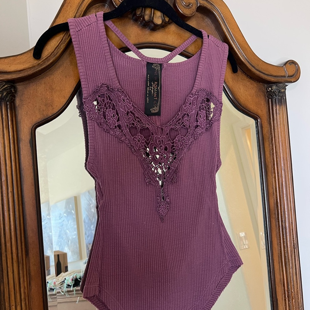 Purple Lace Detail with open back Women's Top